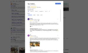 Tea Traders Google reviews screenshot, 4.9-star tea shop in Carmarthen